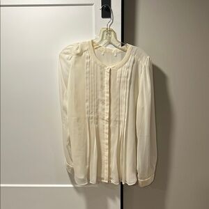Cream Pleated Blouse with Mandarin Collar